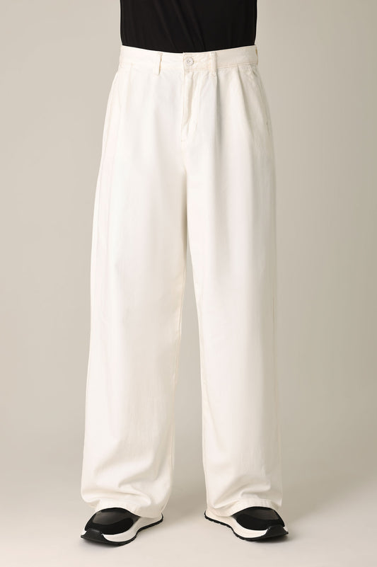 DOUBLE PLEAT WIDE TROUSER-OFFWHITE