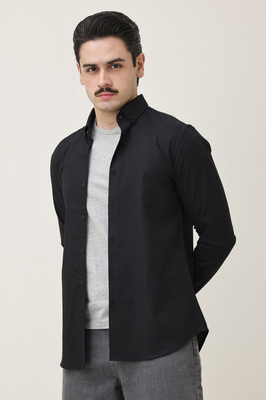 MONOBLOC COTTON WEAVE SHIRT-BLACK