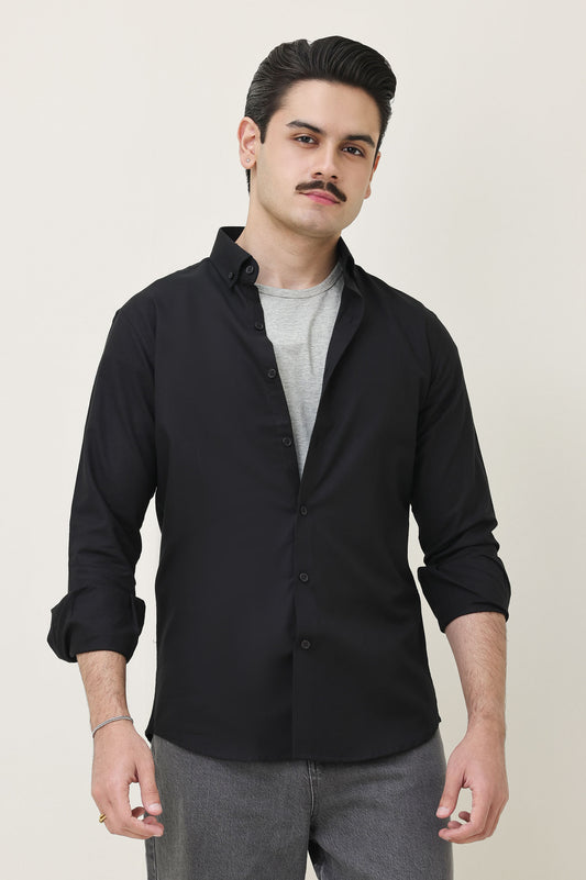 MONOBLOC COTTON WEAVE SHIRT-BLACK