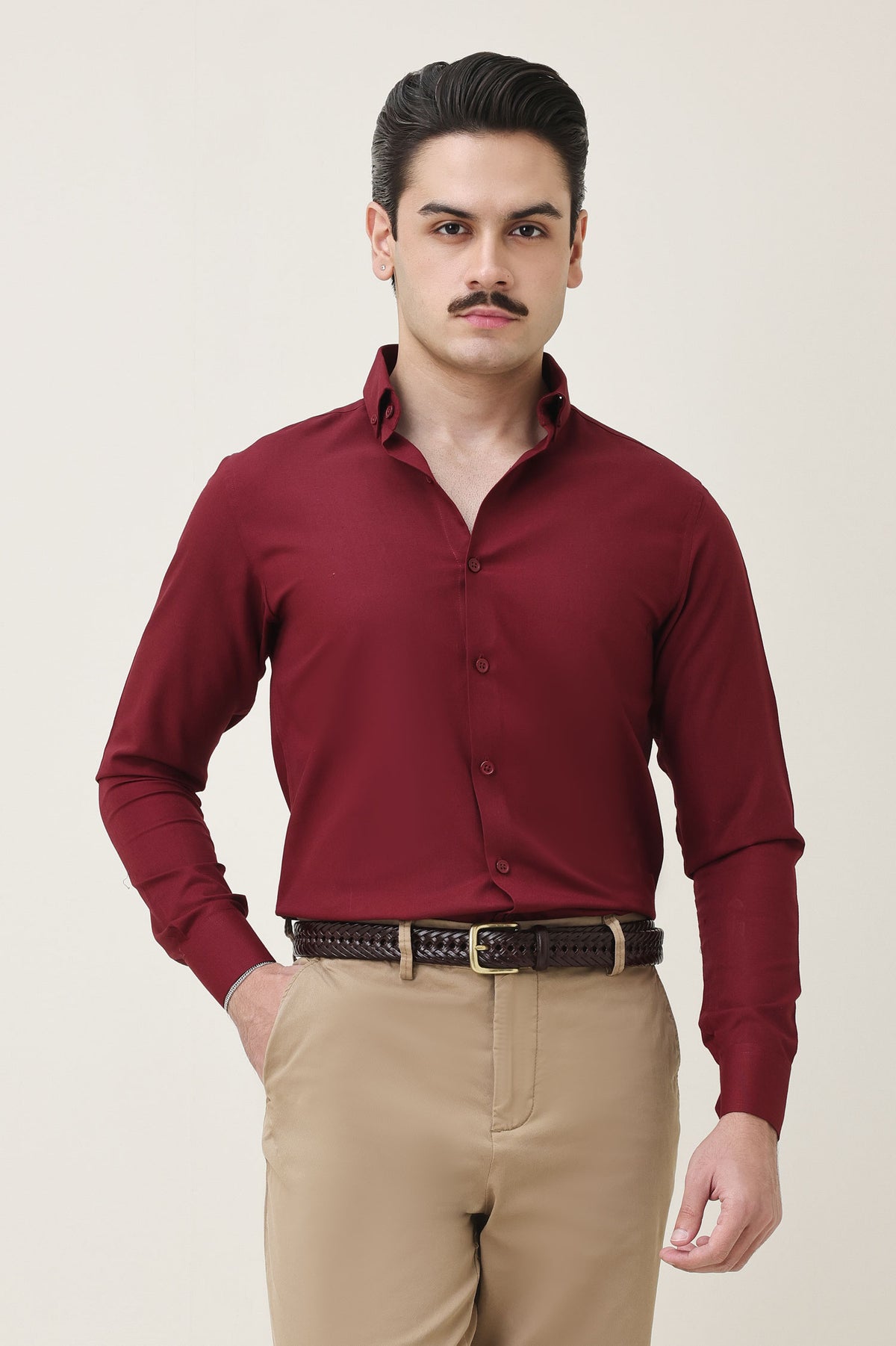 MONOBLOC COTTON WEAVE SHIRT-BURGUNDY