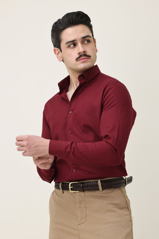 MONOBLOC COTTON WEAVE SHIRT-BURGUNDY