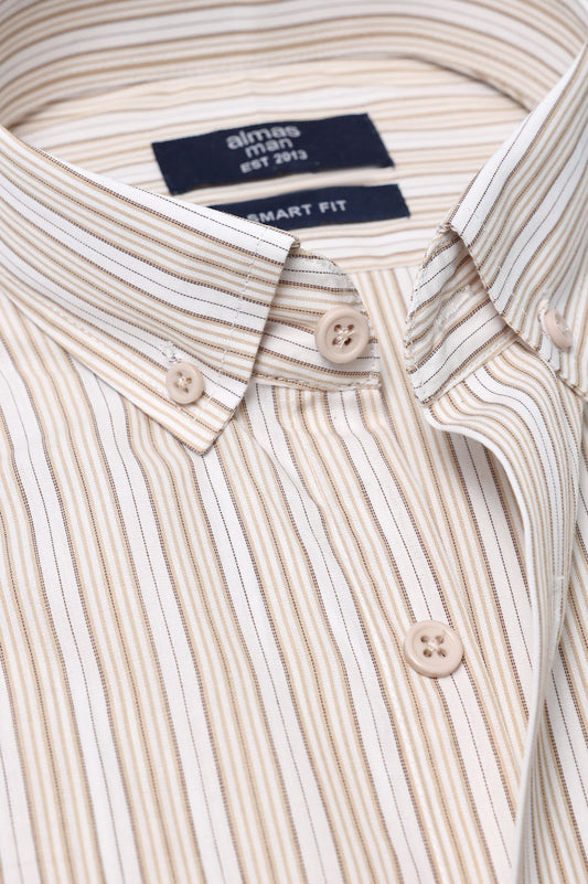 SIGNATURE OXFORD SMART SHIRT-WHT/BEIGE-STRIPE