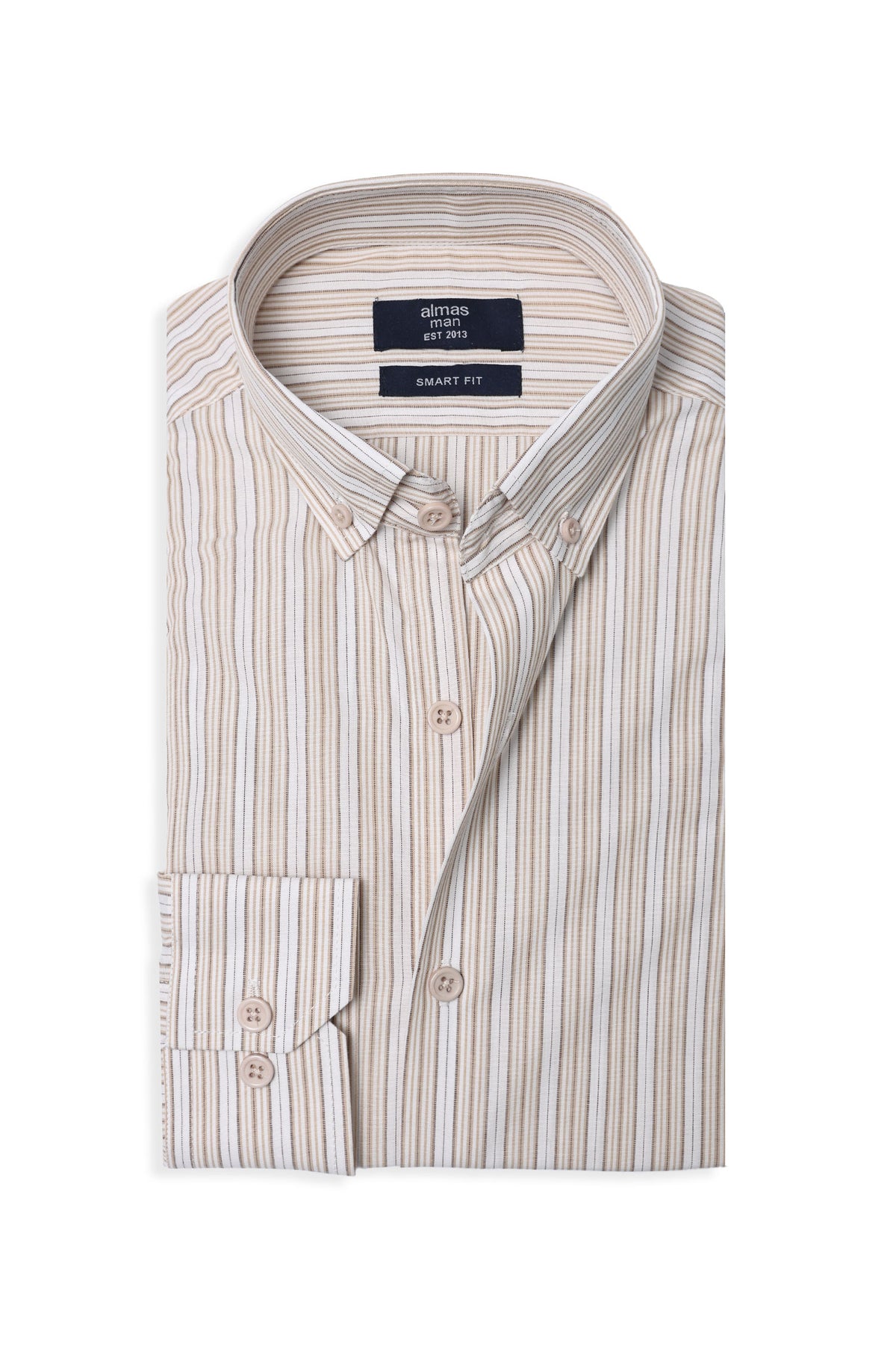 SIGNATURE OXFORD SMART SHIRT-WHT/BEIGE-STRIPE
