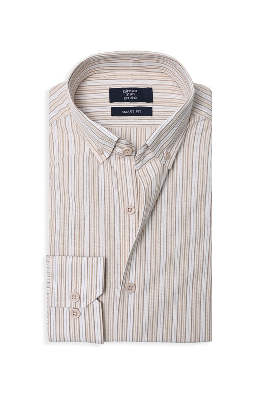 SIGNATURE OXFORD SMART SHIRT-WHT/BEIGE-STRIPE