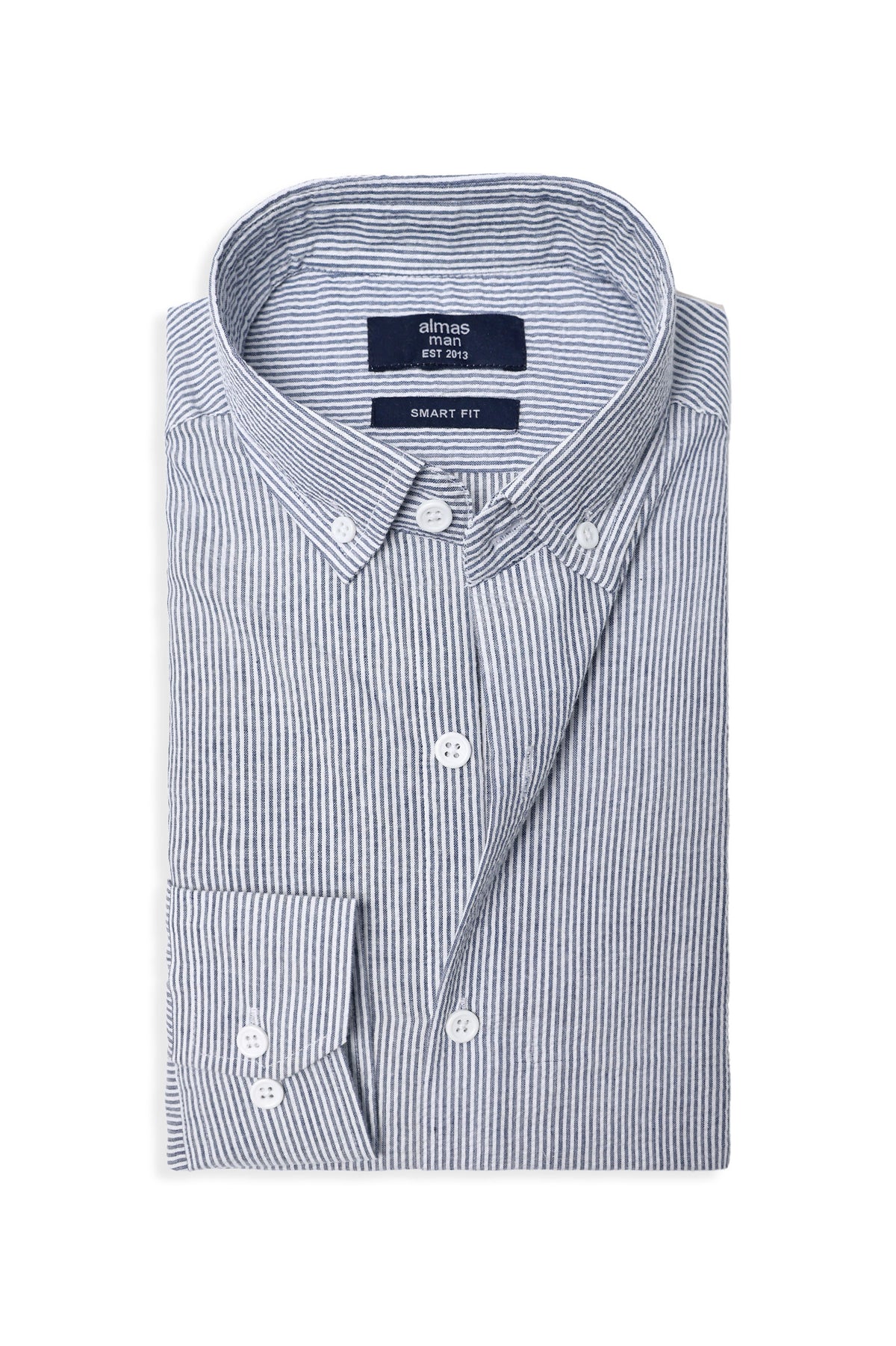 SIGNATURE OXFORD SMART SHIRT-WHT/BLUE-STRIPE