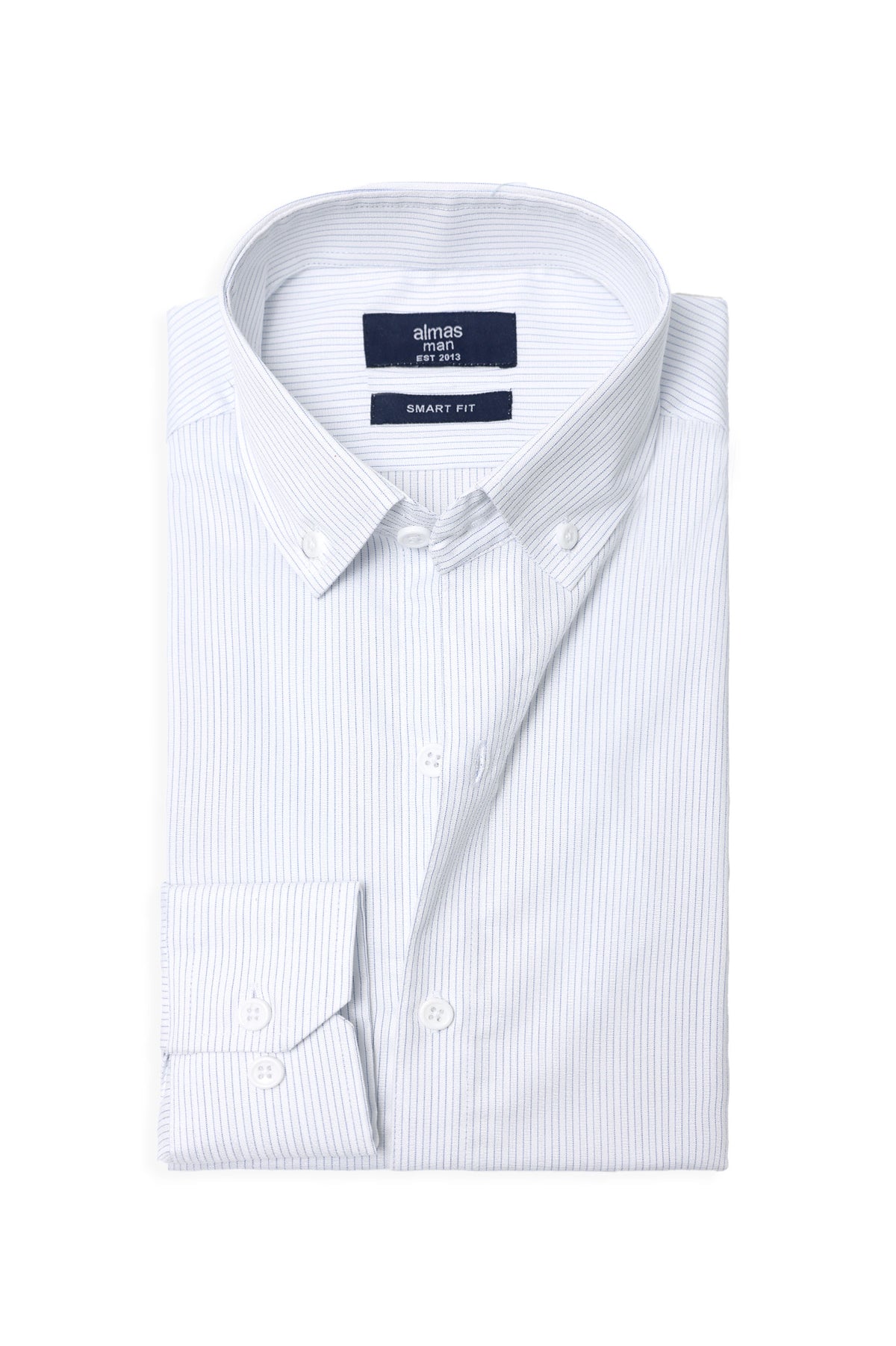 SIGNATURE OXFORD SMART SHIRT-WHT/BLUE-PINSTRIPE