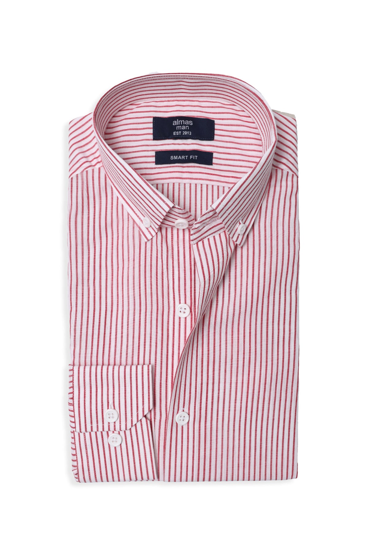 SIGNATURE OXFORD SMART SHIRT-WHT/RED-STRIPE