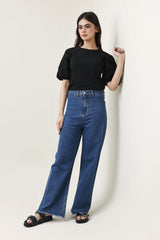 RAW-HEM HIGH-RISE WIDE JEANS-MID-BLUE