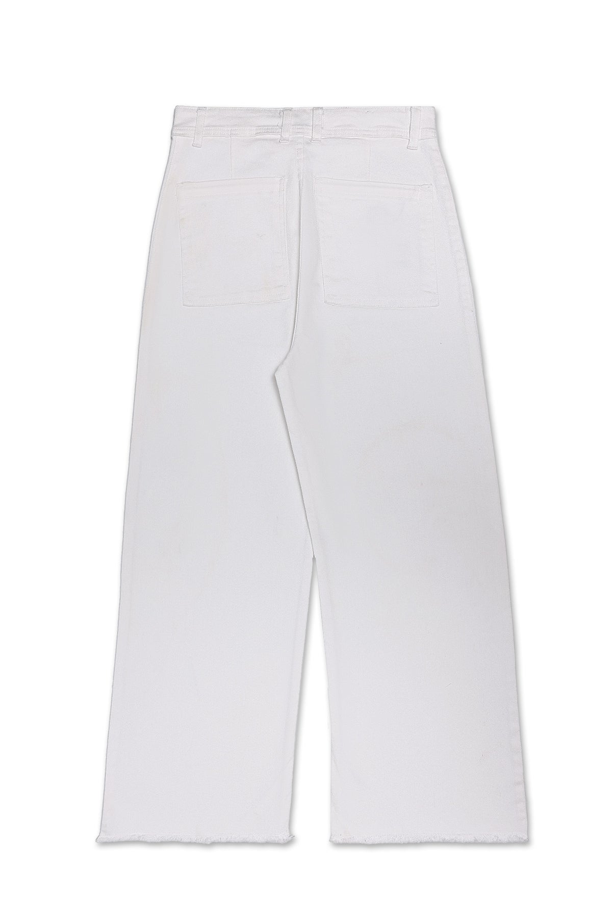 RAW-HEM HIGH-RISE WIDE JEANS-WHITE