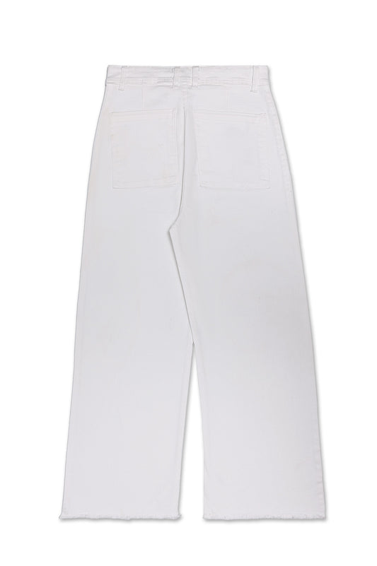 RAW-HEM HIGH-RISE WIDE JEANS-WHITE