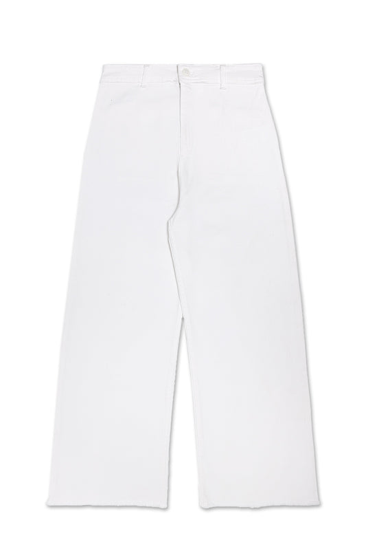 RAW-HEM HIGH-RISE WIDE JEANS-WHITE