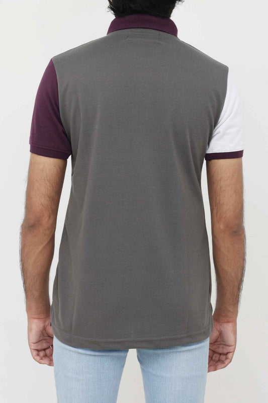POLO T-SHIRT-WHT/PURP/GRY