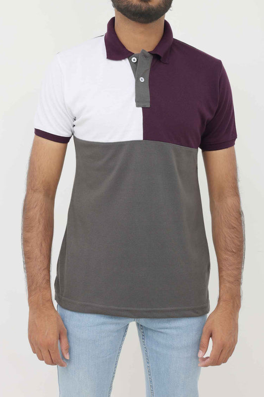 POLO T-SHIRT-WHT/PURP/GRY