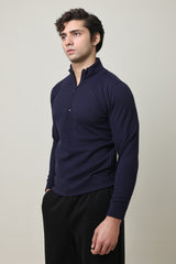 PREMIUM TEXTURED HALF-ZIP SWEATSHIRT-NAVY
