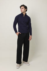 PREMIUM TEXTURED HALF-ZIP SWEATSHIRT-NAVY