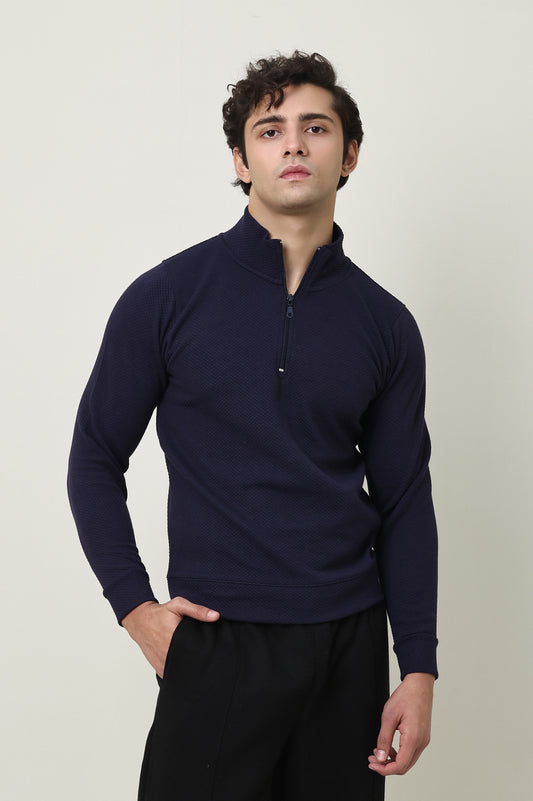 PREMIUM TEXTURED HALF-ZIP SWEATSHIRT-NAVY