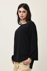 CLOUD CUT SHOULDER TOP-BLACK