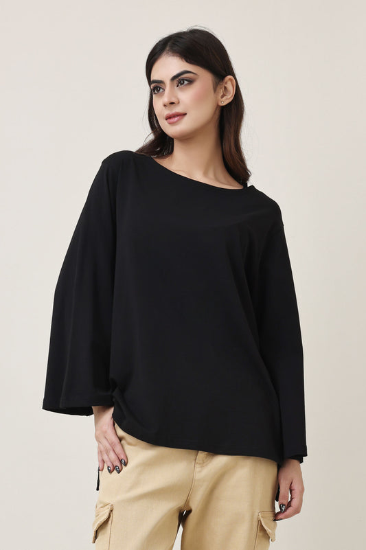 CLOUD CUT SHOULDER TOP-BLACK