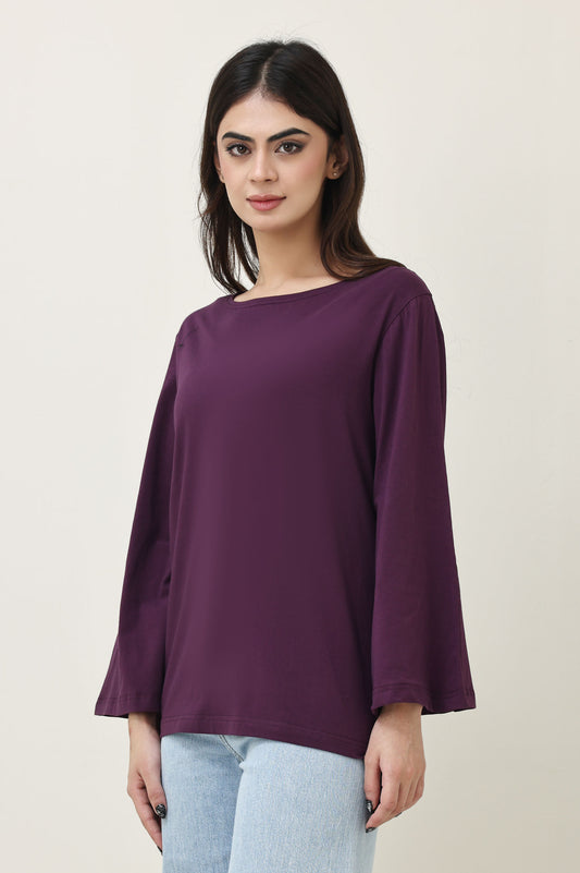 CLOUD CUT SHOULDER TOP-PURPLE