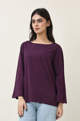 CLOUD CUT SHOULDER TOP-PURPLE