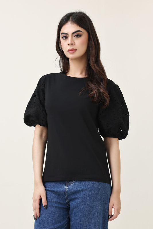 LACE WHISPER TOP-BLACK