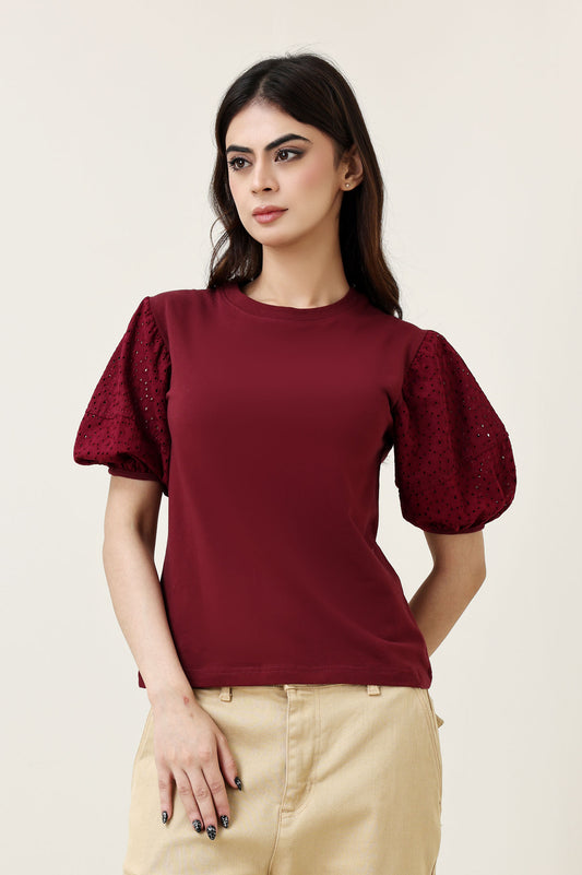 LACE WHISPER TOP-MAROON