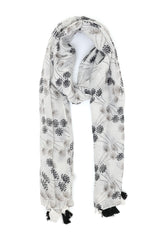BLOSSARIA TASSELED SHEER SCARF-GREY