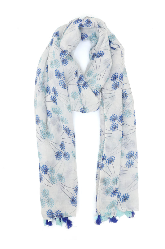 BLOSSARIA TASSELED SHEER SCARF-