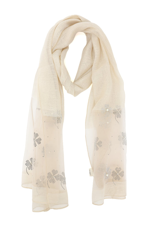 LUMIÉRE BLOOM SCARF-WHT-BEIGE