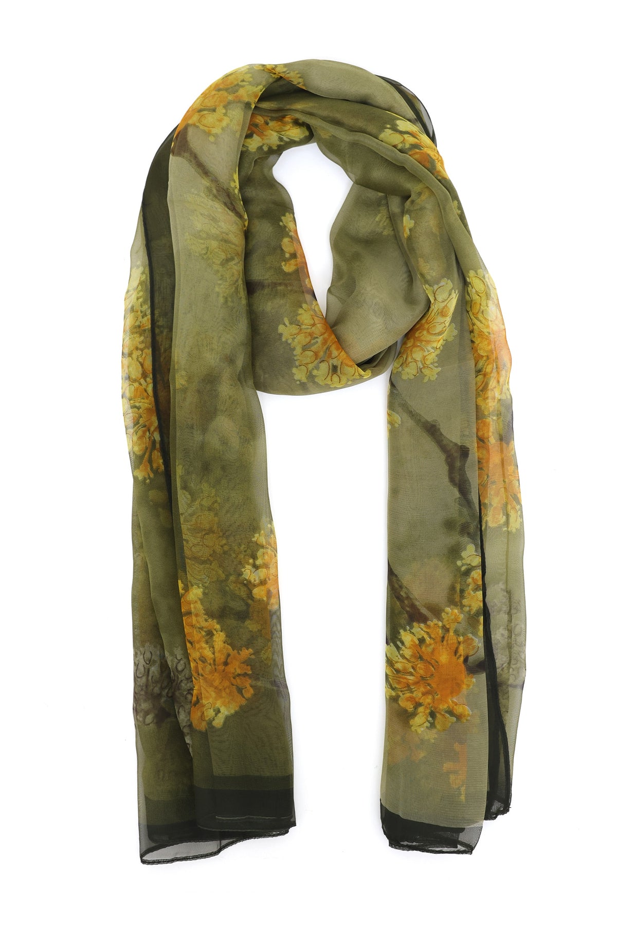 BLOOMING CANVAS CHIFFON SCARF-BROWN