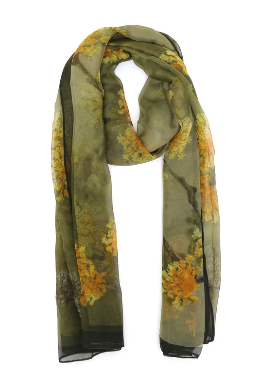 BLOOMING CANVAS CHIFFON SCARF-BROWN