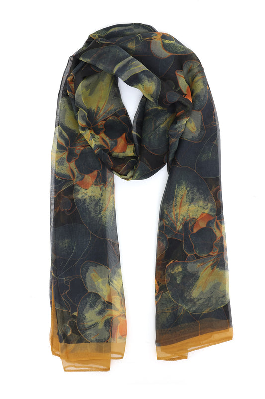 SHADOWLEAF ORGANZA SCARF-NAVY