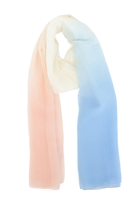 CASCADE MIST CHIFFON SCARF-BEIGE/BLUE