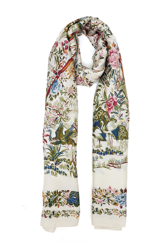 VICTORIA GARDEN SCROLL SCARF-MAROON