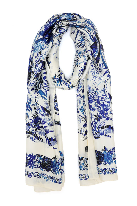 VICTORIA GARDEN SCROLL SCARF-BLUE