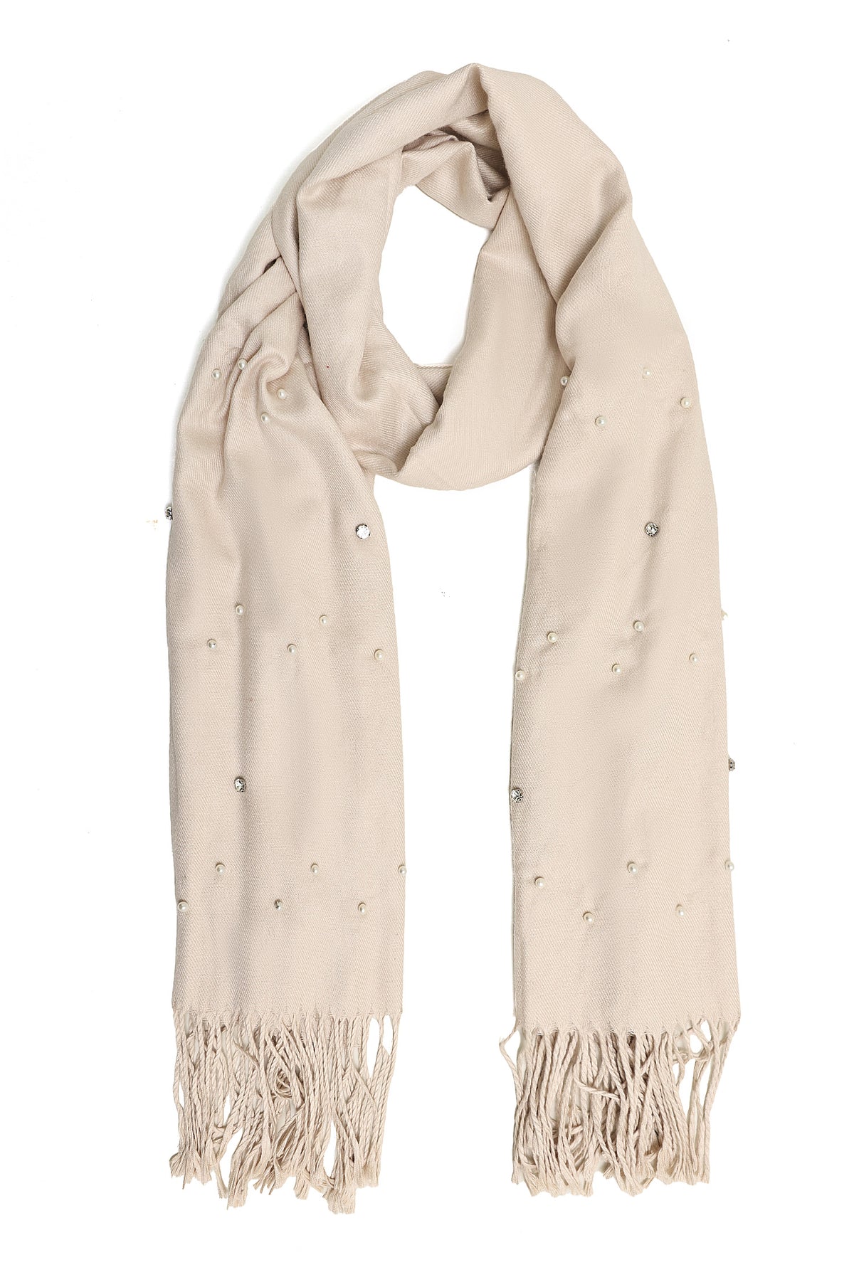 SILKEN CRYSTAL STUD SCARF-BEIGE