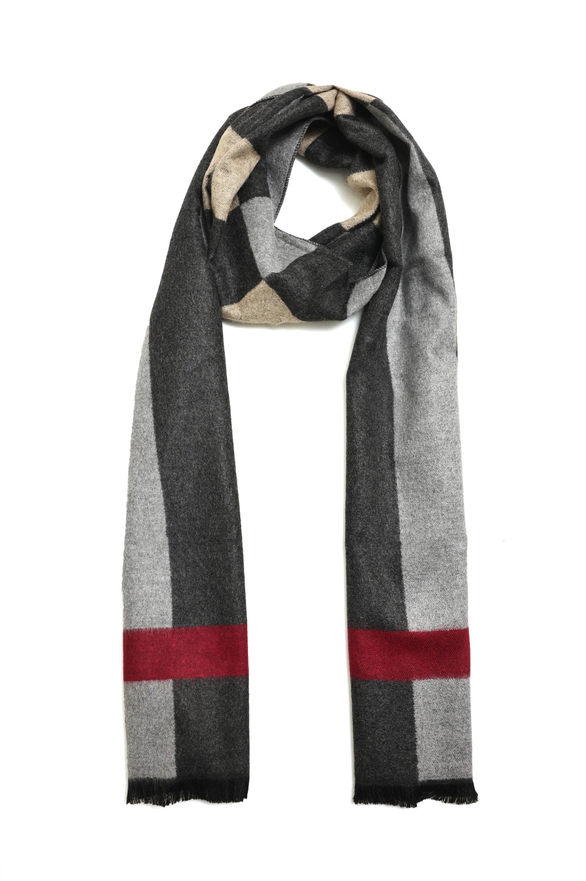 CROSSBAND WOVEN SCARF-BLACK/GREY