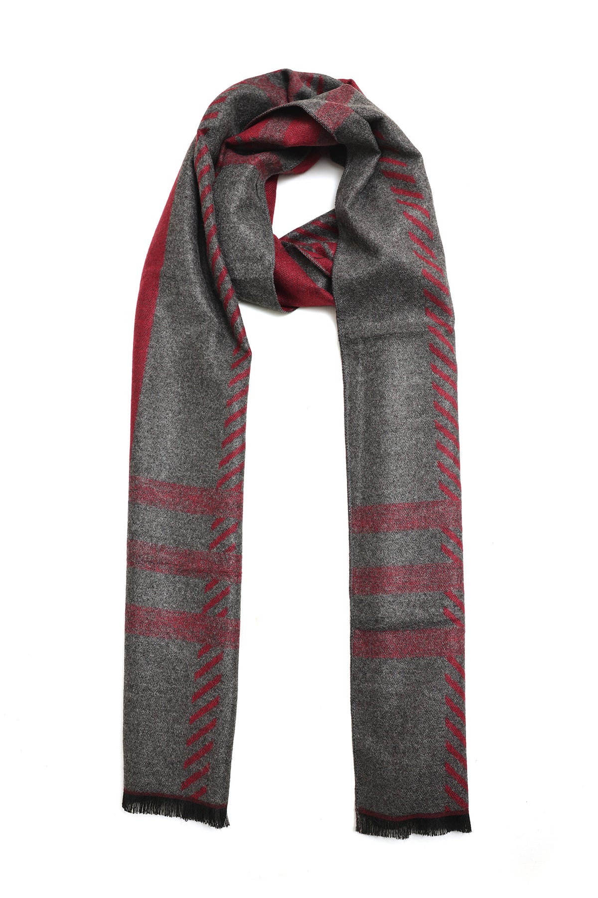 CROSSHATCH SHADE SCARF-GREY/RED