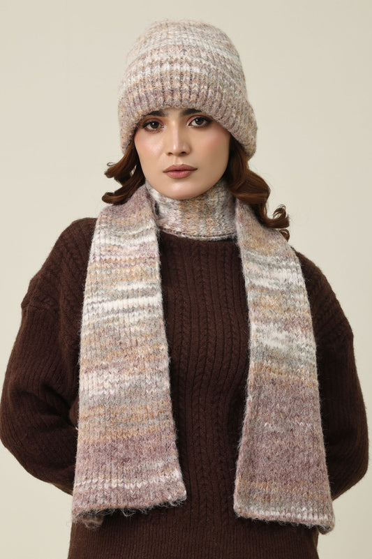 COZY KNIT HAT AND SCARF SET-MULTI
