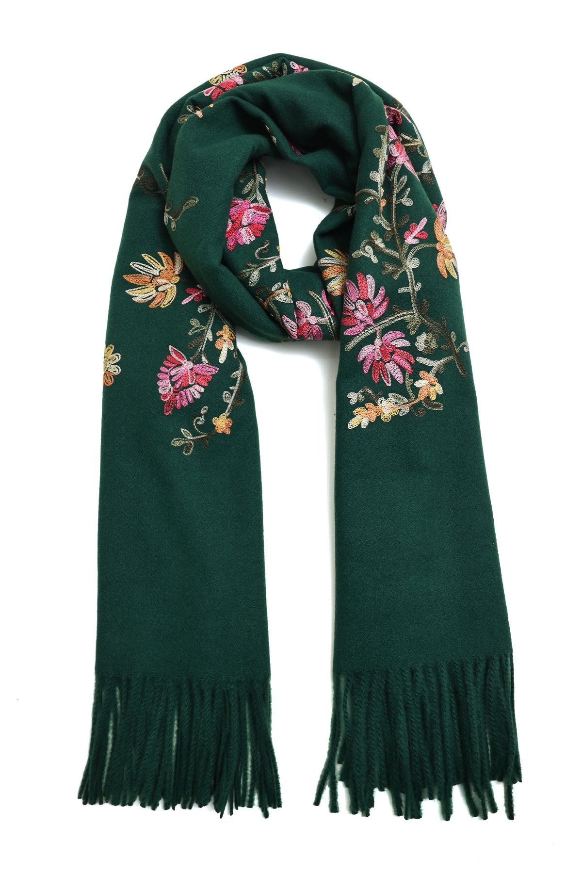 FIONA EMBROIDERED SHAWL-GREEN