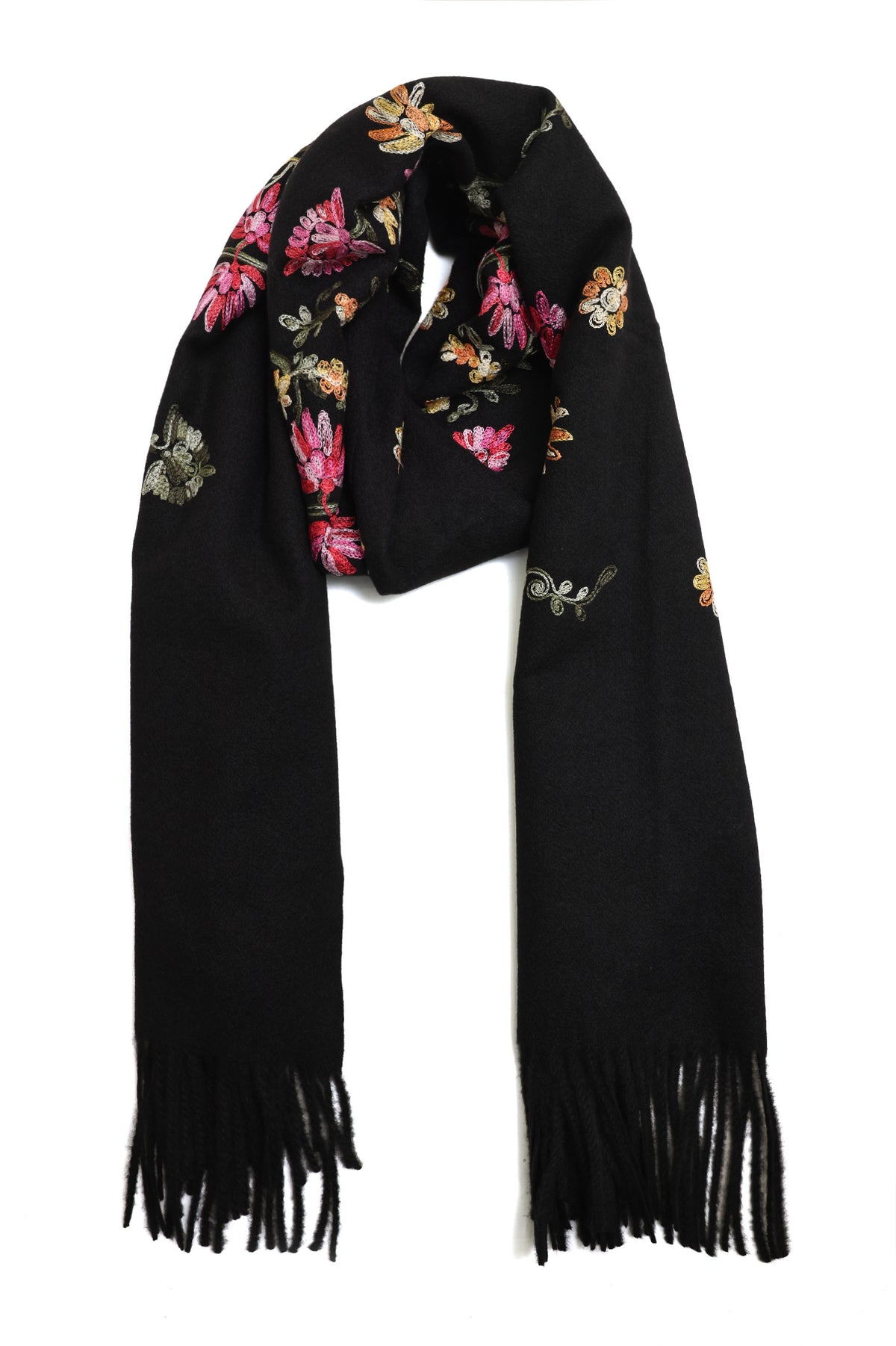 FIONA EMBROIDERED SHAWL-BLACK