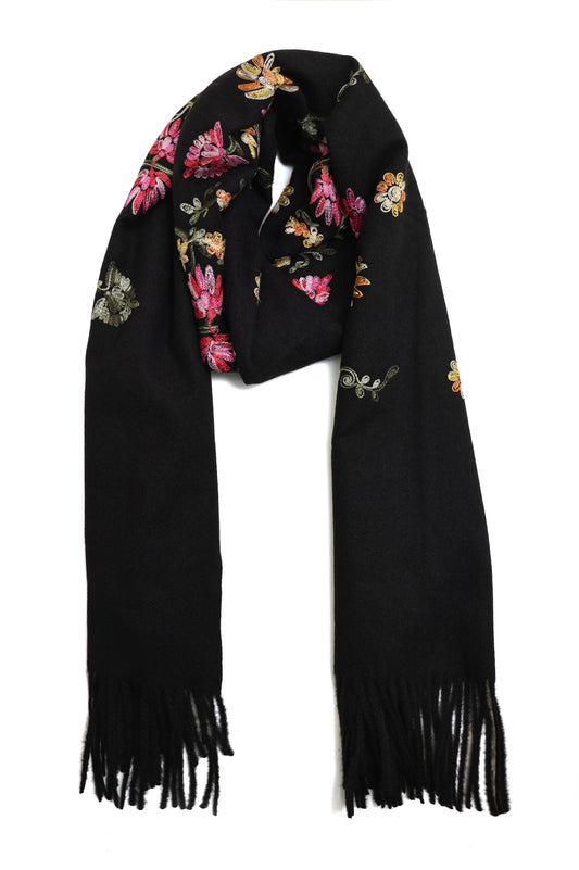 FIONA EMBROIDERED SHAWL-BLACK