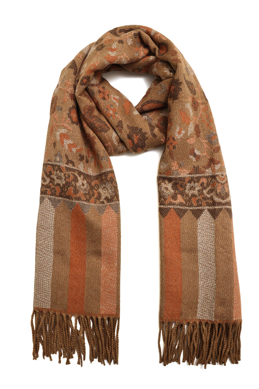 FLORAL MEDALLION SHAWL-RUST/BROWN