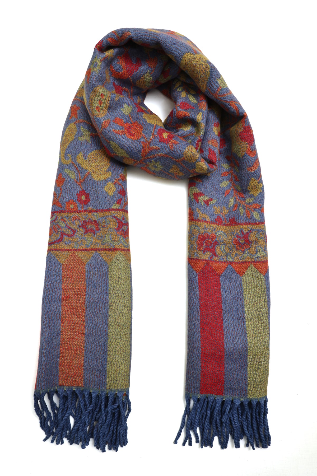 FLORAL MEDALLION SHAWL-BLUE