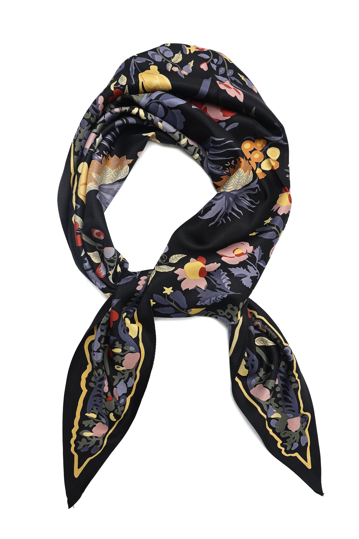 IMPERIAL FLORAL SILK WRAP-BLACK