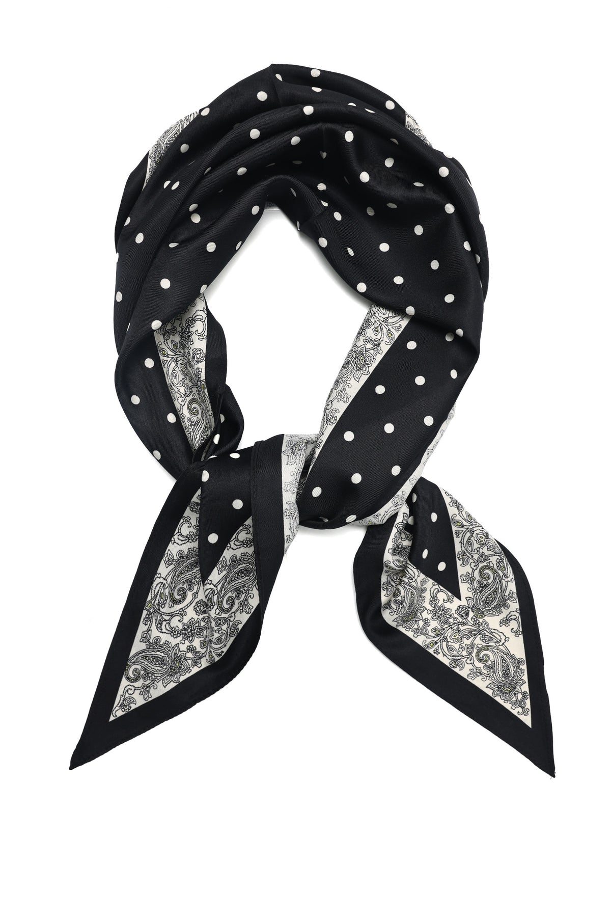 DOT CREST SILKY SCARF-BLACK