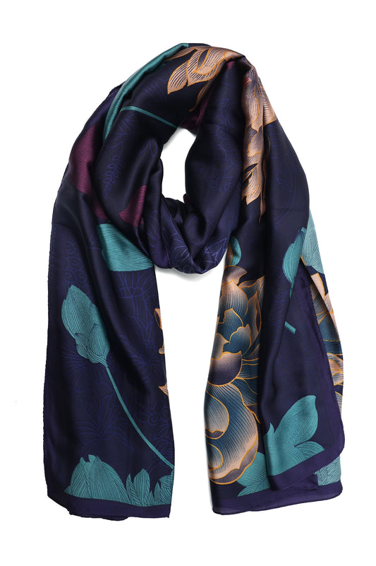 LUXURIOUS PETAL TEXTURE SCARF-NAVY