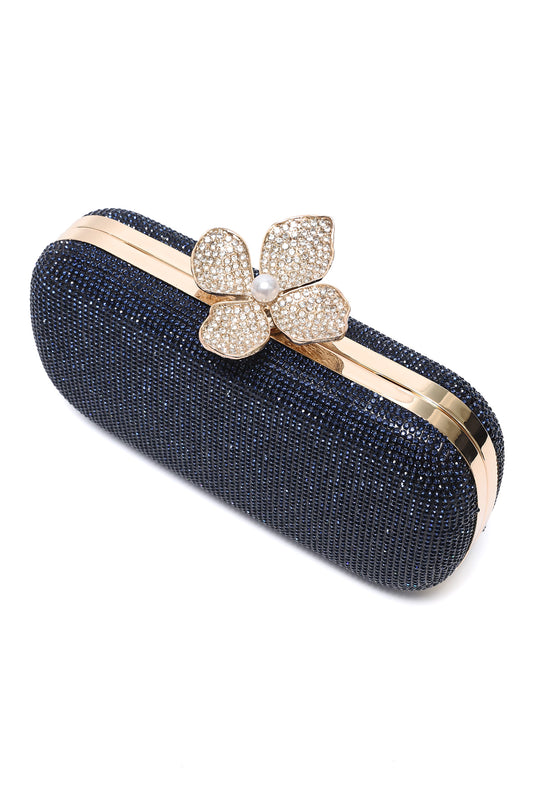 LOTUS CLASP RHINESTONE CLUTCH-BLUE