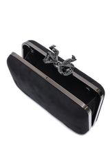 ORNATE BOW SHOULDER CLUTCH-BLACK