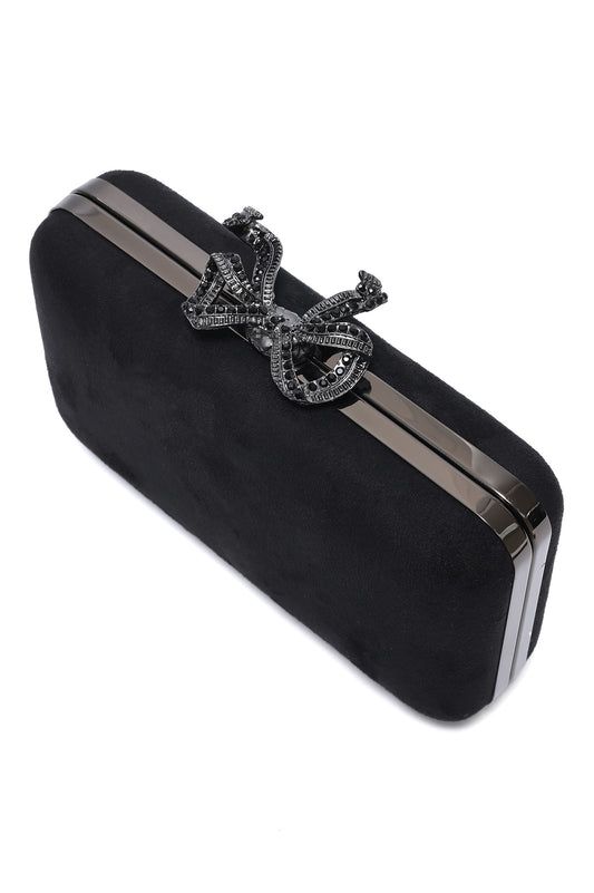 ORNATE BOW SHOULDER CLUTCH-BLACK